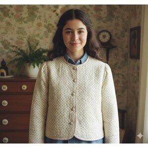 Vera Bradley Vtg Yellow Pink Floral Quilted Vtg L Sz S Blazer Lightweight PTP 19